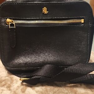 Ralph Lauren Black Leather Crossbody with Gold Accents